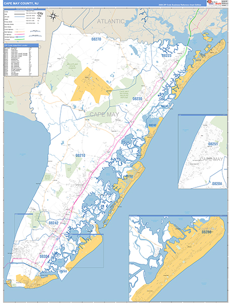 Cape May County, NJ Zip Code Map